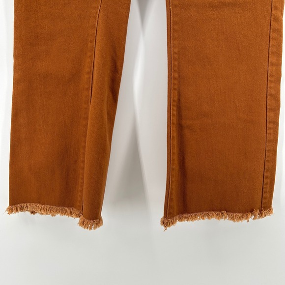Spartina 449 Rust Orange Denim Cropped Flare Frayed Hem 6 Boho Festival Retro - Picture 5 of 13